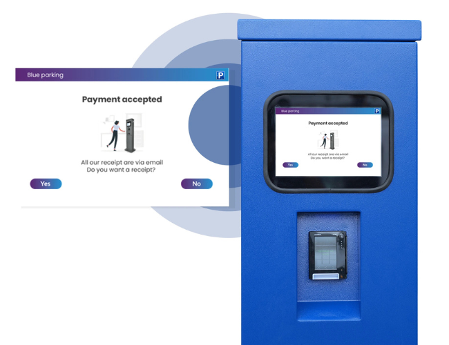 Parking payment machine displaying a payment accepted screen