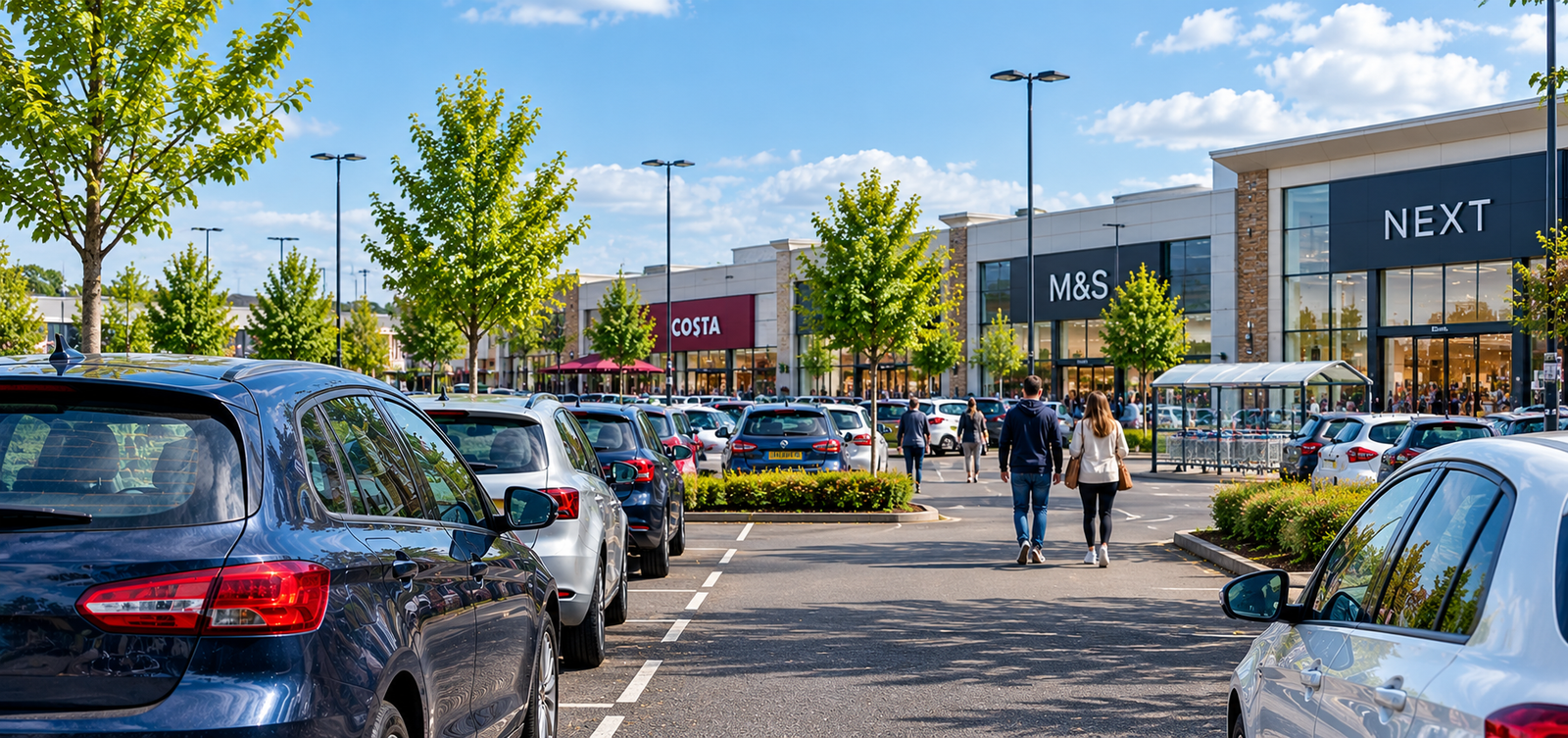 Car in a retail parking area